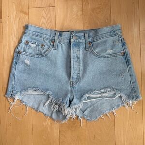 Levi's Light Blue Frayed Jean Shorts